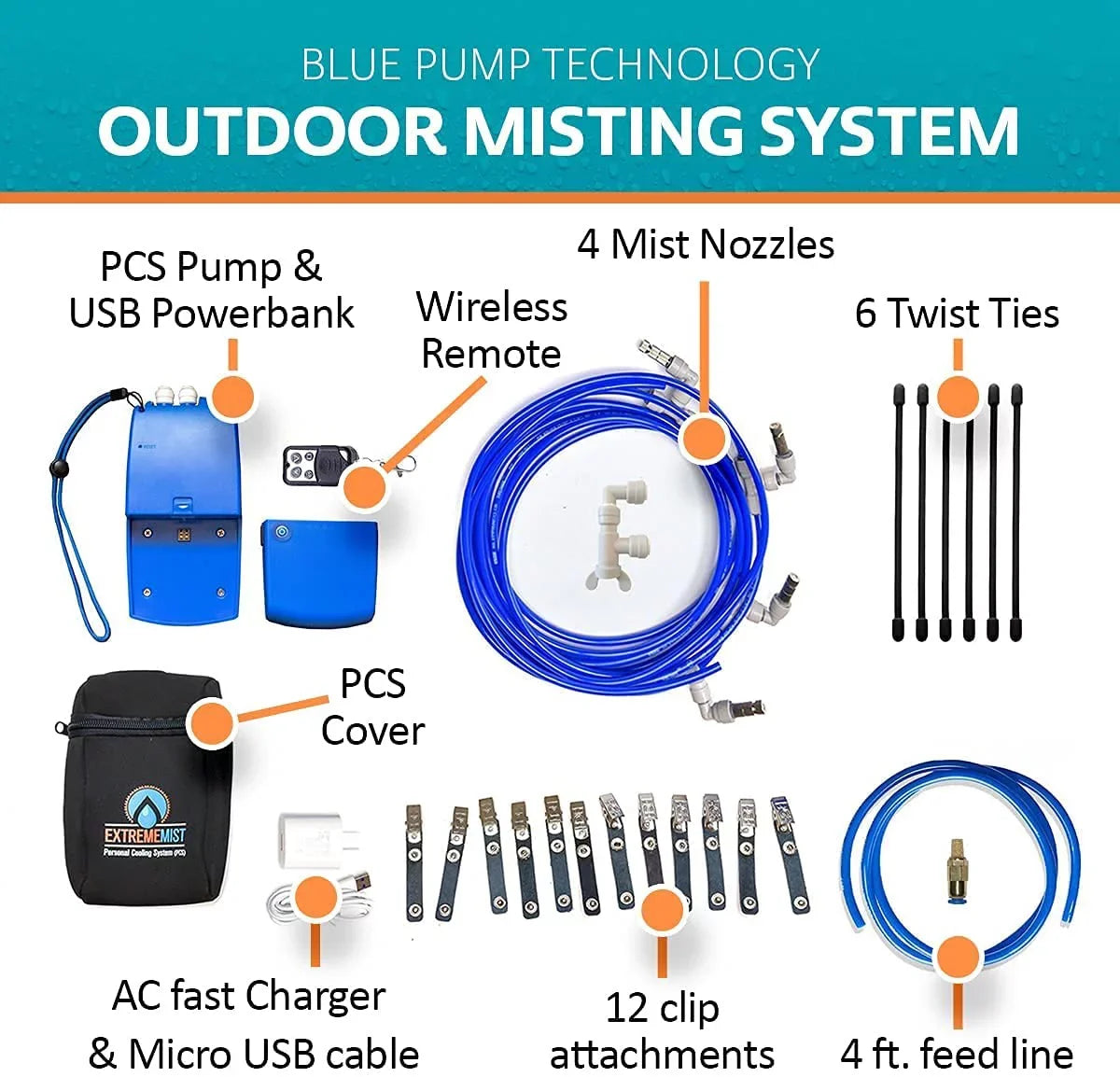 ExtremeMist Portable Misting Sizeystem – 4 Nozzles & 16 ft. Mist Line