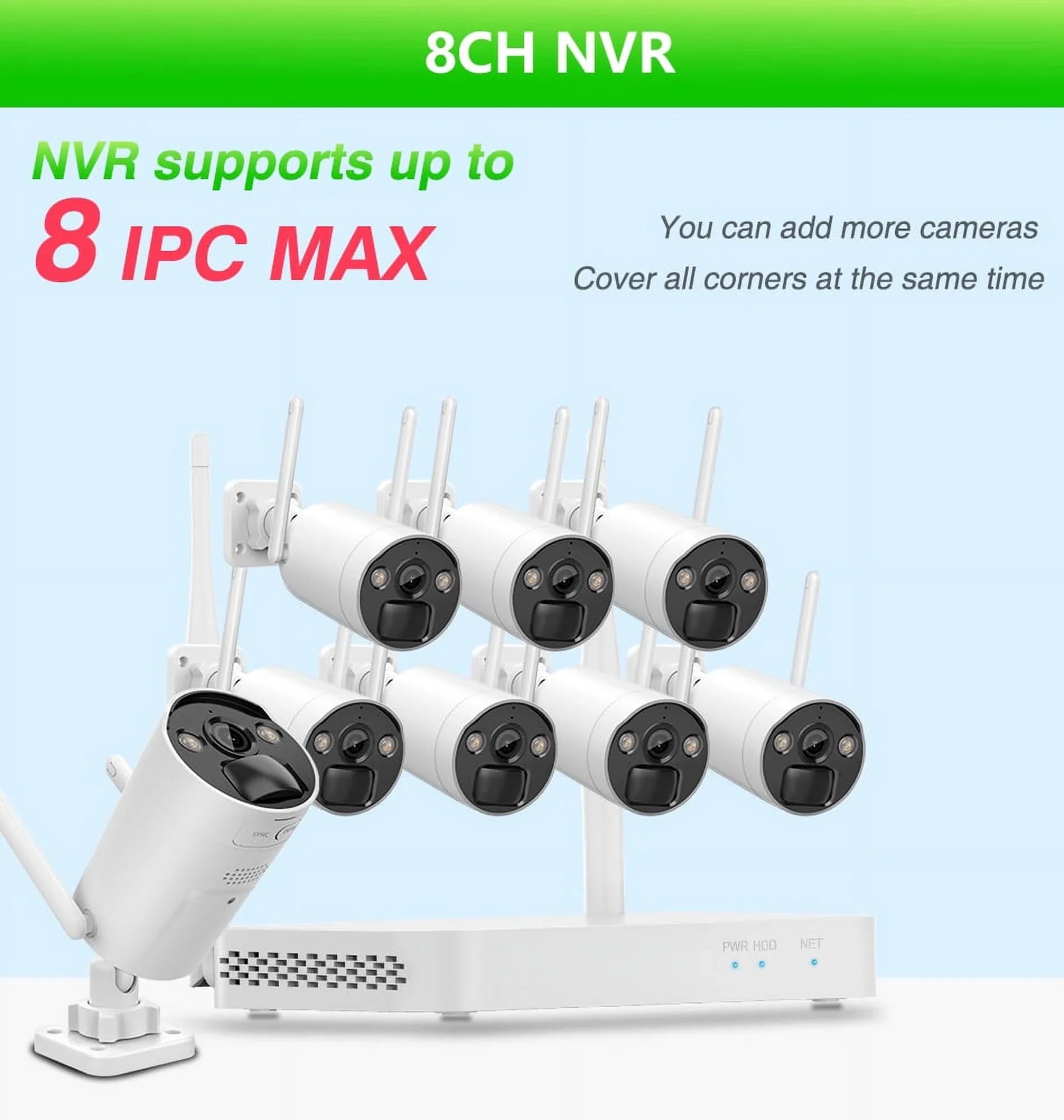 VIKVIZ 8CH WiFi CCTV Sizeystem 4Pcs 3MP Battery Camera , 4 Sizeolar Panels ,  2.5inch HDD Wireless NVR