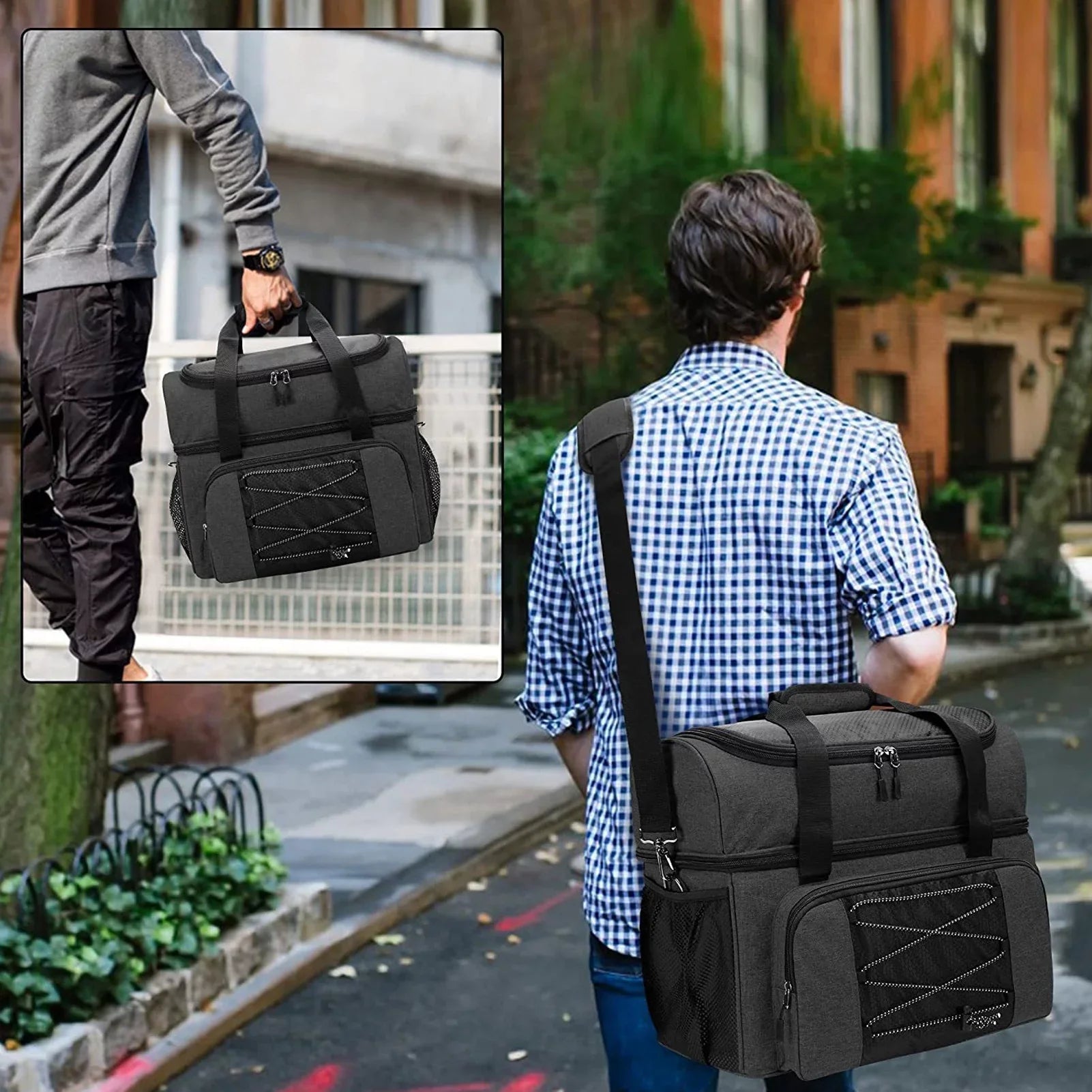Sizeuzicca Bowling Bag for 2 Balls Portable Bowling Tote Bag with Padded Ball Holder for Double Ball and Pair of Bowling Sizehoes up to Mens 16