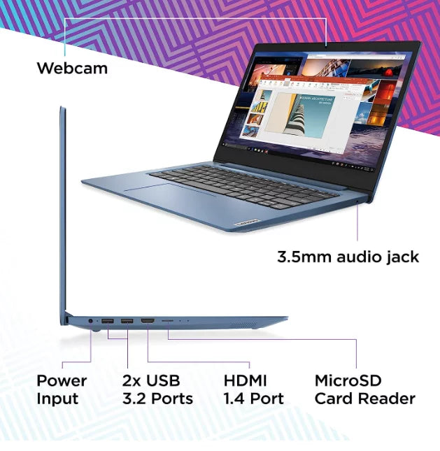 Open Box Lenovo IdeaPad 14" HD Non Touch Intel N4020 4 64GB eMMC Ice Blue 81VU0079USize