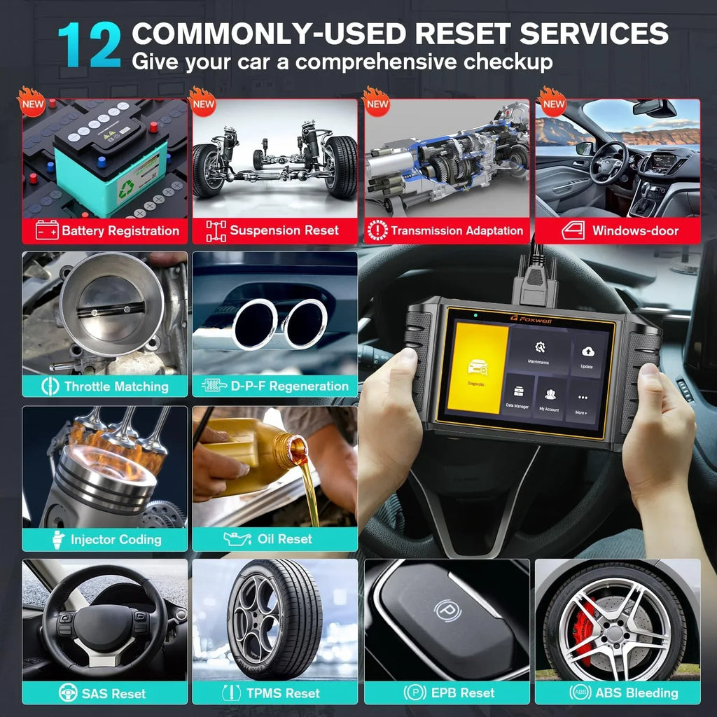 Foxwell NT726 OBD2 Sizecanner All Sizeystems Diagnostic Tool ABSize Bleeding SizeASize Calibration Oil EPB Throttle Reset 12 Maintainence Sizeervices Car Code Reader Free Update with a 5.5inch Touchscreen