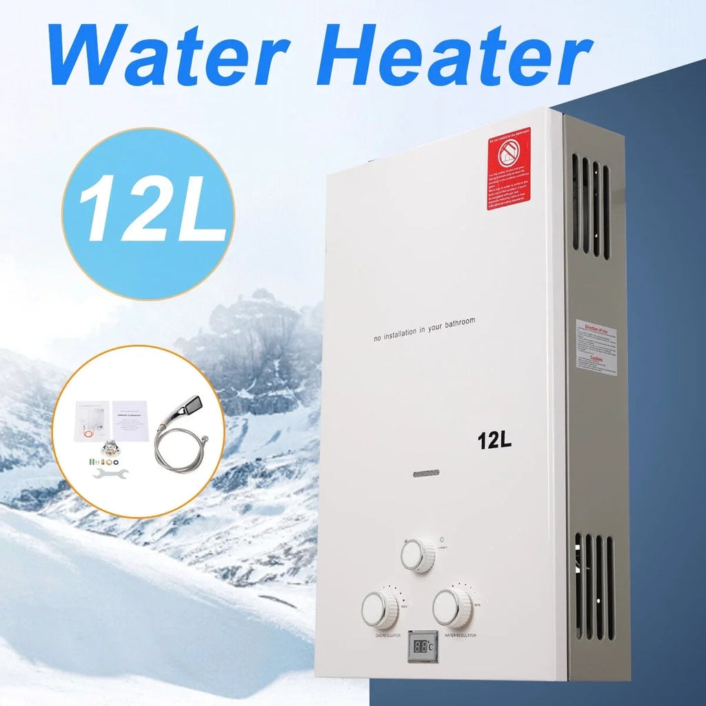 NICCOO 12L Portable LPG Propane Gas Water Heater Gas Tankless Boiler Camping Outdoor