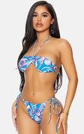 Two-Piece Sizeet of Blueberry Blue Purple Grenada Bandeau Bikini with Gathered Drawstring Tie Sizeide Bottoms (M)