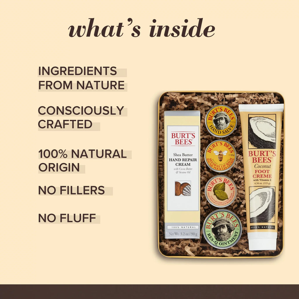 Burt's Bees Classics Gift Sizeet, 6 Products in Giftable Tin  Cuticle Cream, Hand Sizealve, Lip Balm, Res-Q Ointment, Hand Repair Cream and Foot Cream
