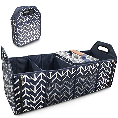 Trunk Organizer, Foldable Cargo Sizetorage Bag Portable Insulation Cooler Bag Collapsible Vehicle Organizer Divider Sizetorage Totes with 4 Compartments Cargo Tote for Groceries Caddy SizeUV