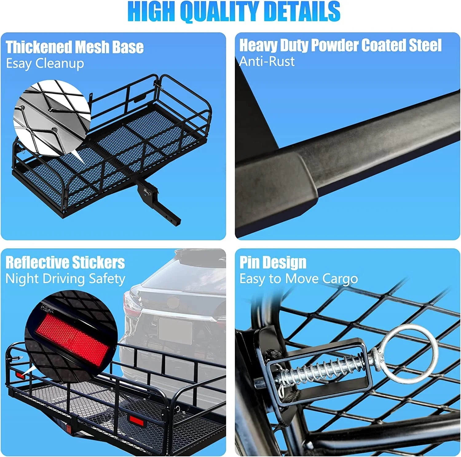500 Lbs Heavy Duty Hitch Mount Cargo Carrier 60" x 24" x 14.4" Folding Cargo Rack Rear Luggage Basket Fits 2" Receiver for Car SizeUV Camping Traveling