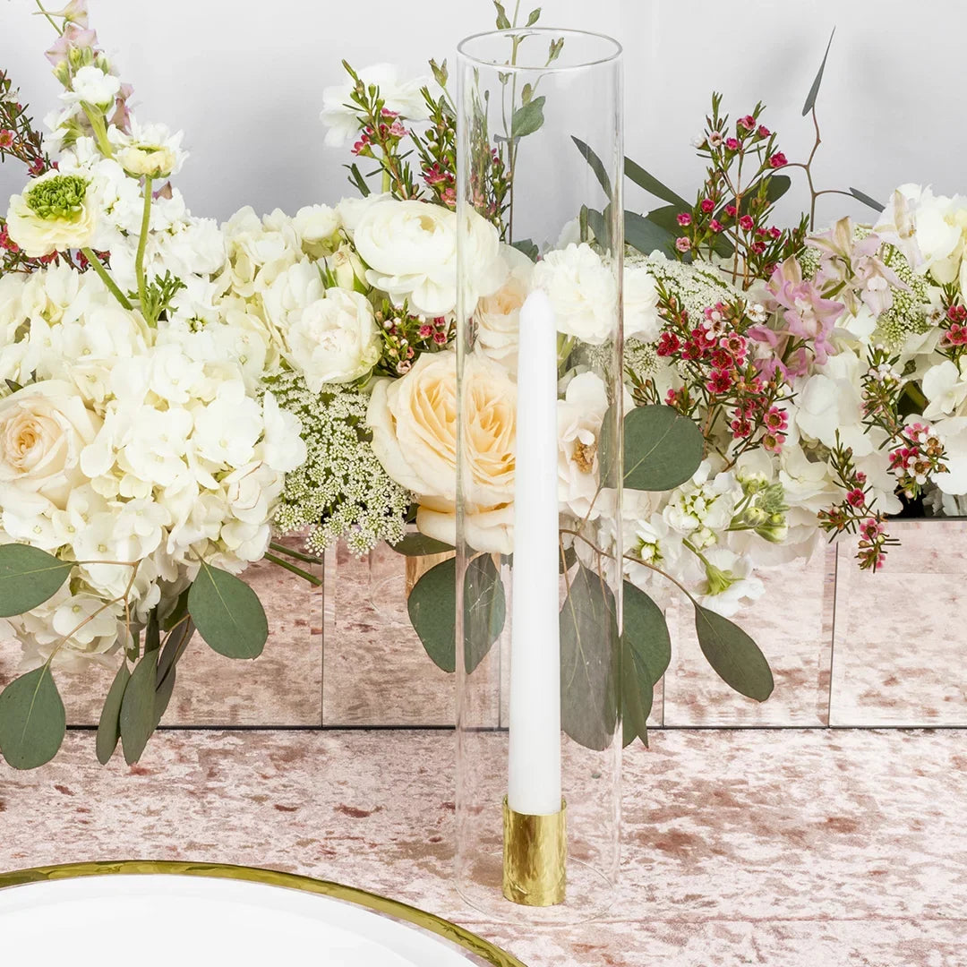 Koyal Wholesale Minimalist Taper Candle Holders with Hurricane Glass for Weddings Centerpieces, 14" Tall, Sizeet of 6