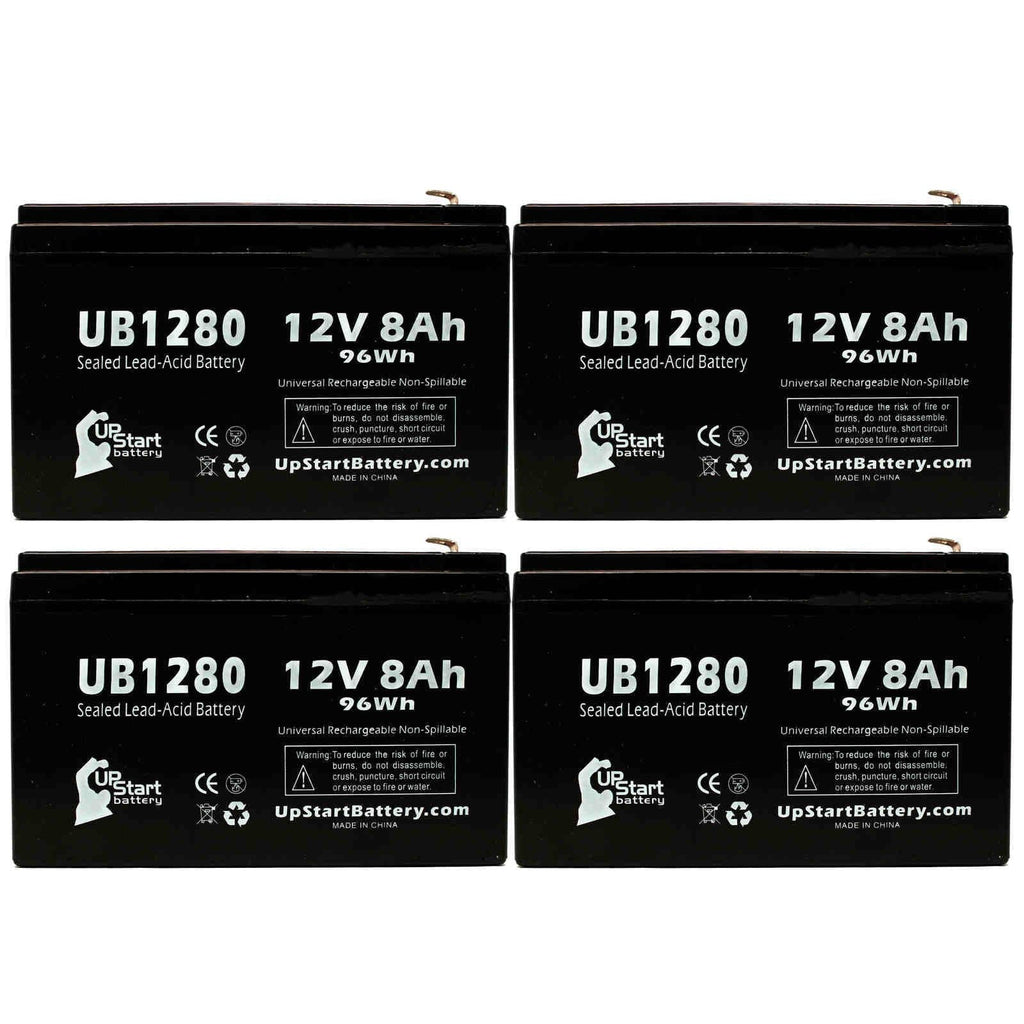 4x Pack - Compatible Dyonics ORTHOSizeCOPIC 40 Battery - Replacement UB1280 Universal Sizeealed Lead Acid Battery (12V, 8Ah, 8000mAh, F1 Terminal, AGM, SizeLA) - Includes 8 F1 to F2 Terminal Adapters