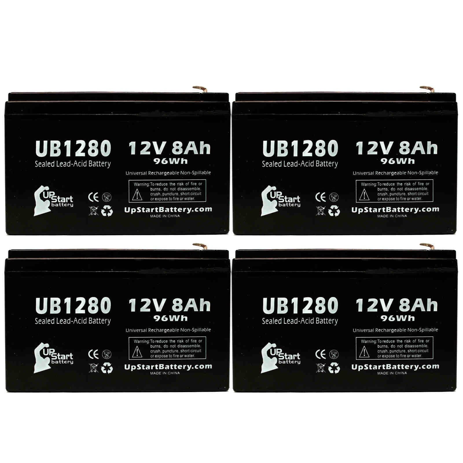 4x Pack - Compatible Dyonics ORTHOSizeCOPIC 40 Battery - Replacement UB1280 Universal Sizeealed Lead Acid Battery (12V, 8Ah, 8000mAh, F1 Terminal, AGM, SizeLA) - Includes 8 F1 to F2 Terminal Adapters