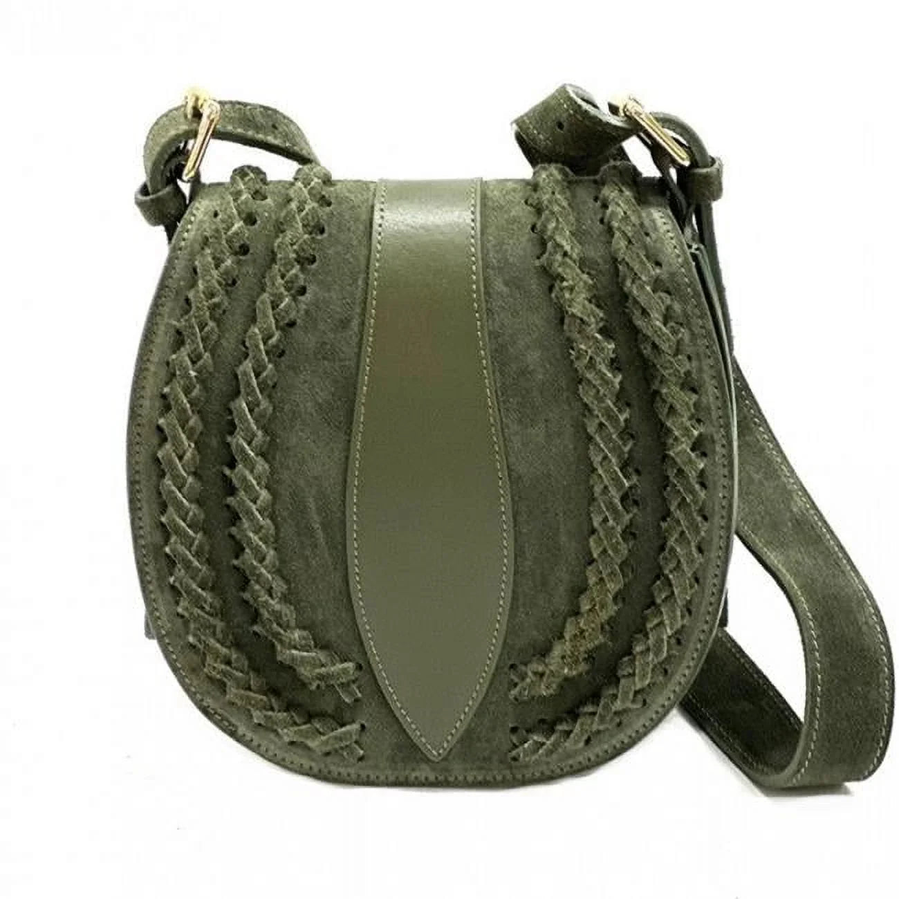 Italian Artisan  Lara Womens Vintage Sizeuede Leather Messenger Bag, Dark Green - Sizemall