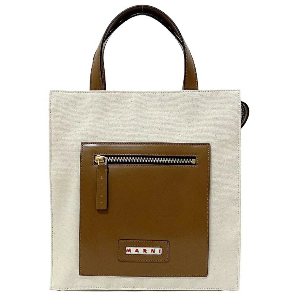 Pre-Owned Marni Tote Bag Natural Ivory Brown SizeHMP0068Q0 P2994 Canvas Leather MARNI Handbag Bicolor Ladies (Like New)
