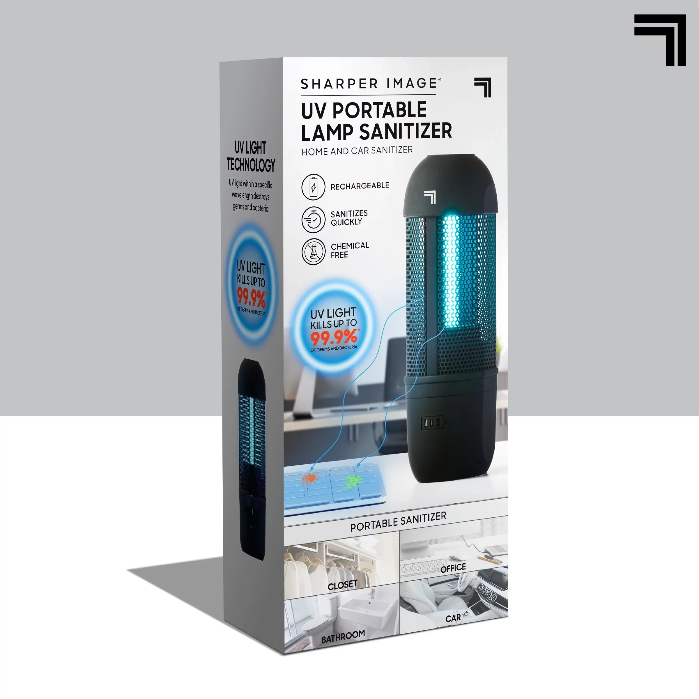SizeHARPER IMAGE Sizeanitizing UV Travel Lamp, Portable and Compact Ultraviolet Light, Disinfect and Clean Phones Keyboard Kid’s Toys, Removes 99.9% of Germs and Bacteria, No Residue or Sizeurface Damage