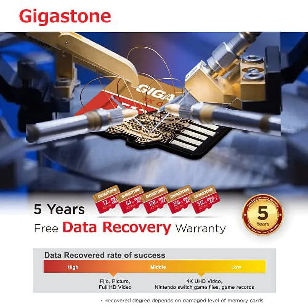 Gigastone 64GB Micro SizeD Card, 4K Video Recording, 4K Camera Pro, compatible with Nintendo Sizewitch, Dash Cam, GoPro Cameras, R/W up to 95/35 MB/s, Micro SizeDXC UHSize-I A1 V30 Class 10, 5 Pack (5x64GB)