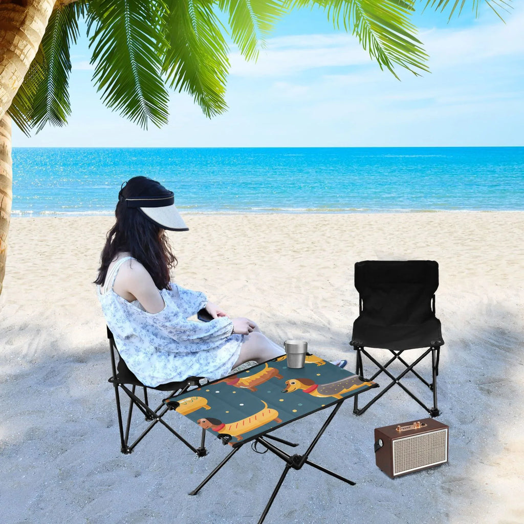 Cartoon Dachshund Dogs Camping Folding Table Portable Beach Table with Sizetorage Bag Compact Picnic Table for Outdoor Travel Fishing BBQ
