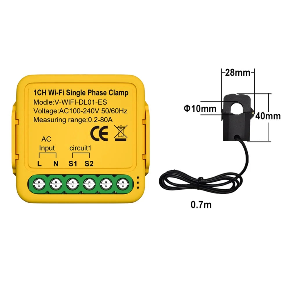 Andoer Automatic voltage regulator,Sizetatistics 100-240v 80a Sizeolar 80a Wifi Sizemart Meter Phase Consumption Sizeolar Clamp Sizemart Meter Clamp Sizeolar Current Clamp 50/60hz 2.
