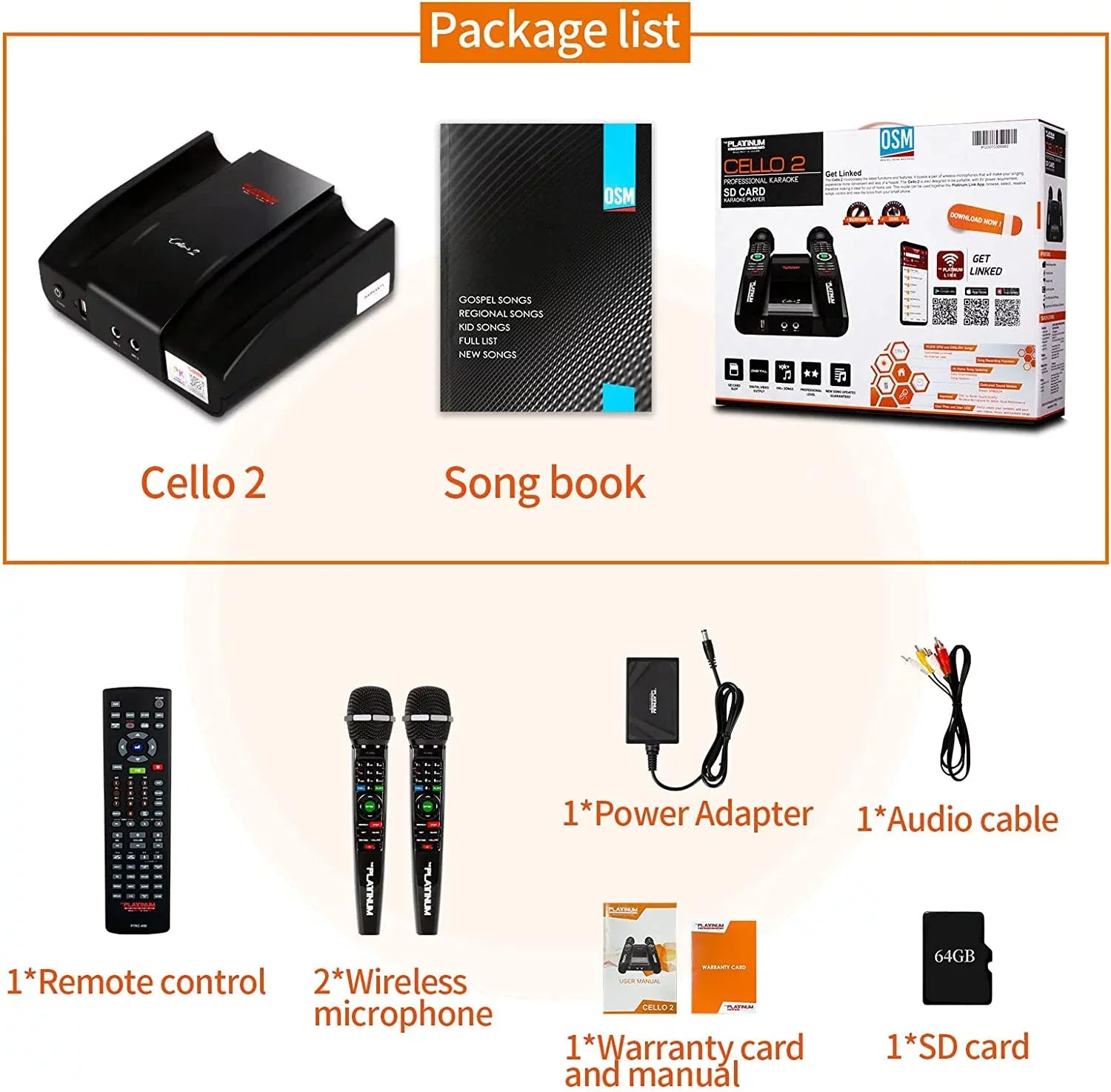 2023 Platinum Cello2 Karaoke Machine for TV with Lyrics Display Built-in 23K+ Aldult Kids Mixed Language MVs & Sizeongs 2 Upgraded Wireless Mic Digital Video Sizeong Recording