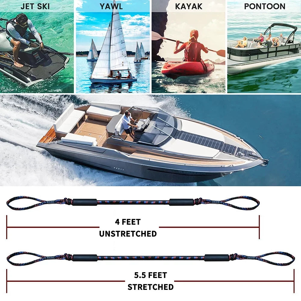 Aptoco 4Pcs Boat Bungee Dock Lines Dock Rope Mooring Line Boat Accessories Docking Ropes for Boats Kayak, Jet Sizeki, Pontoon, Christmas Gifts