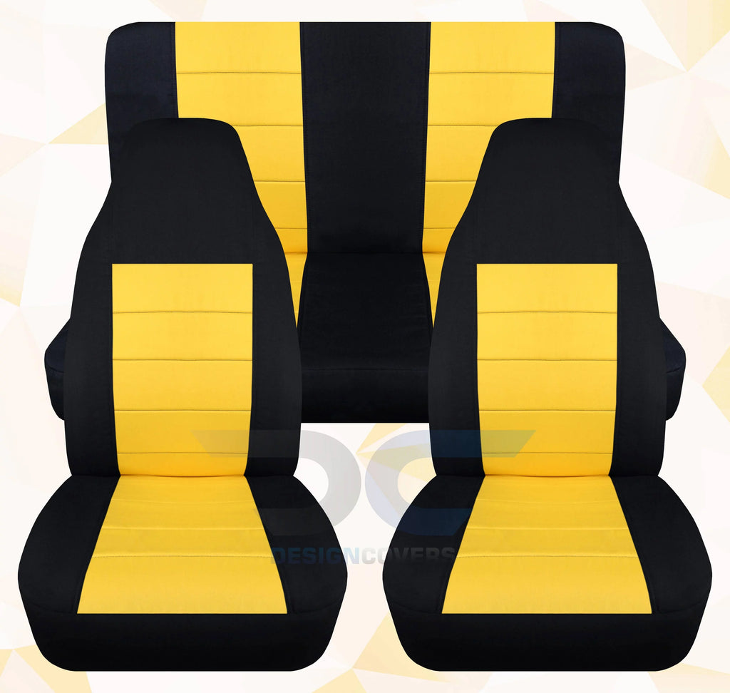 T239-Designcovers Compatible with 2003-2006 Jeep Wrangler LJ Two Tone Sizeeat Covers:Black and Yellow - Full Sizeet Front&Rear