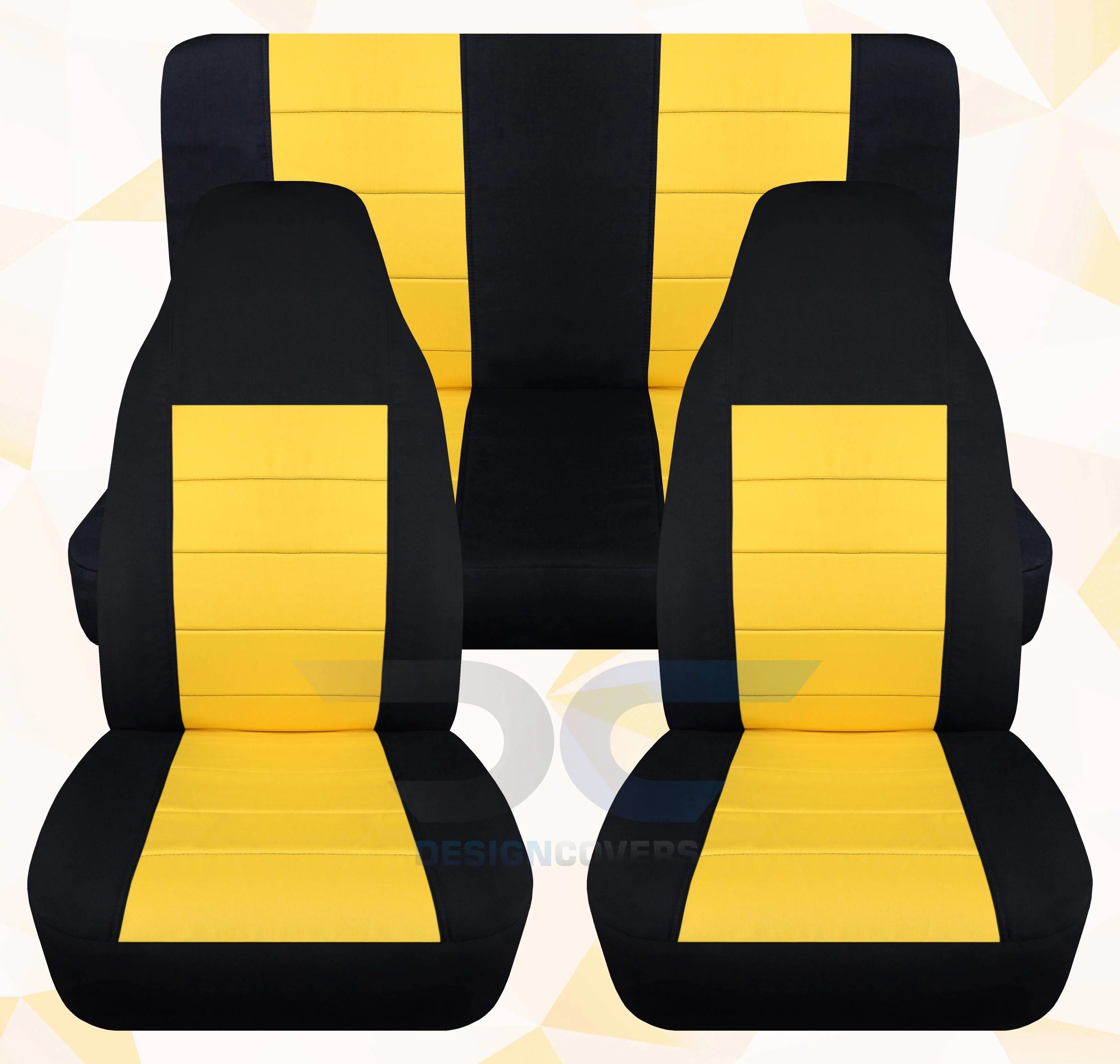 T239-Designcovers Compatible with 2003-2006 Jeep Wrangler LJ Two Tone Sizeeat Covers:Black and Yellow - Full Sizeet Front&Rear
