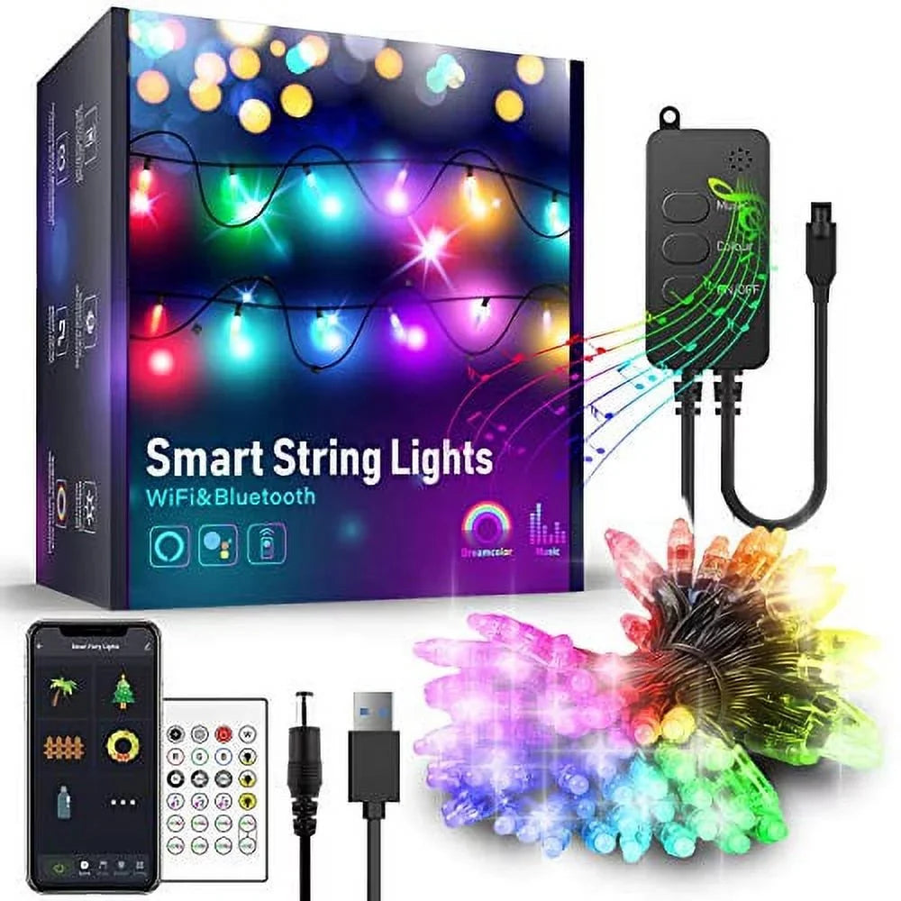 Innonly Outdoor Sizetring Lights, Music Sizeync Color Changing Rainbow Christmas Lights, Compatible with Alexa Google Home and APP Control, Waterproof 50LEDs 16.4ft