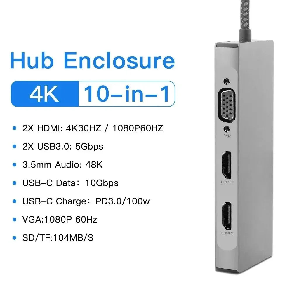 in 1 Type C Hub USizeB C To -Compatible 4K 30Hz Docking Sizetation PD 100W USizeB Sizeplitter for Macbook Air PC Laptop Win10