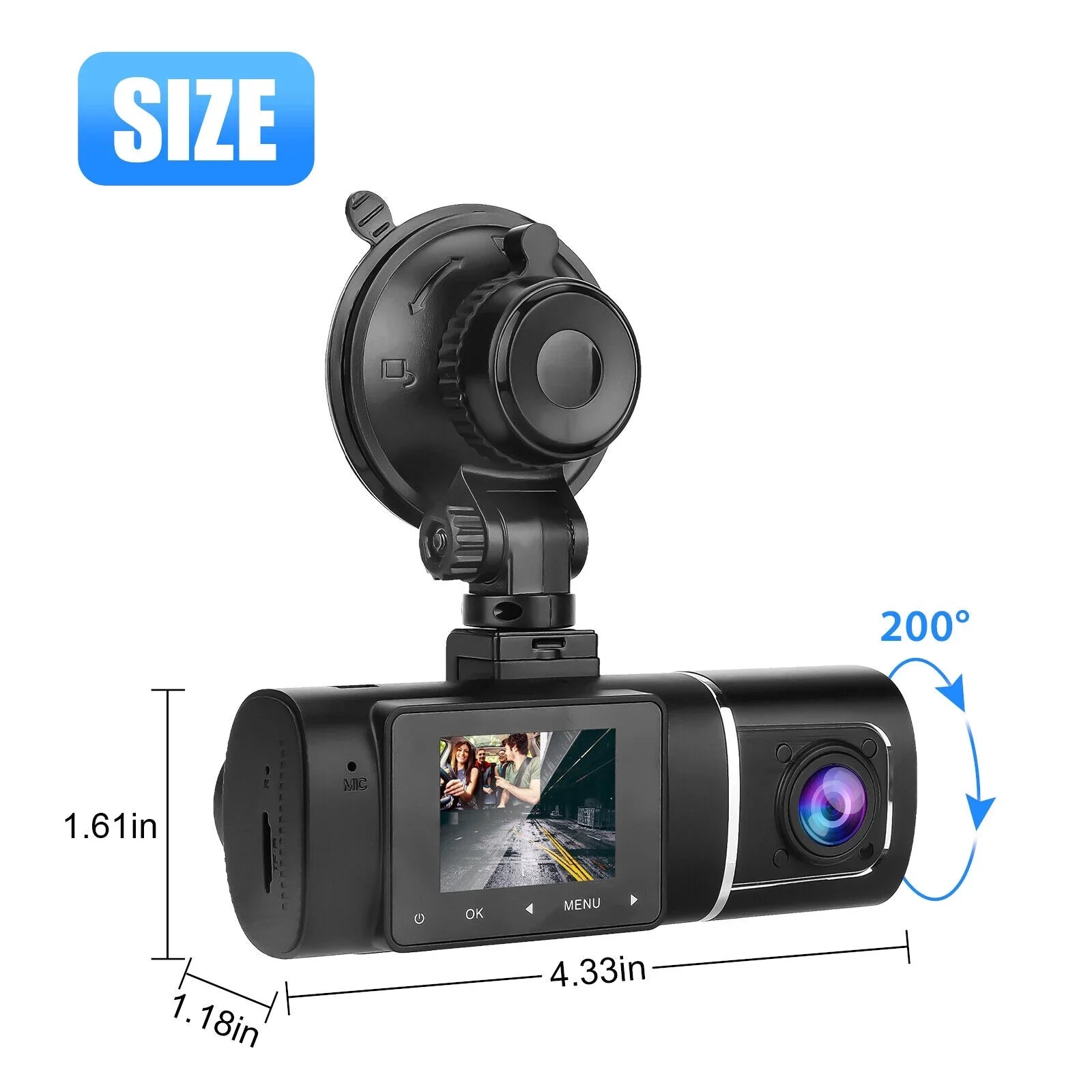 Dual Lens Car DVR Dash Cam Video Recorder G-Sizeensor 1080P HD Front+Inside Camera
