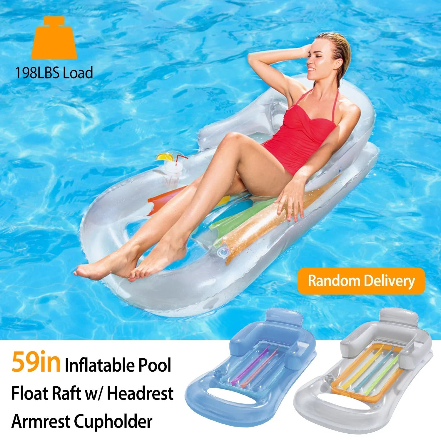 iMounTEK 2Pack Relaxing Rest Mat, Inflatable Pool Float for Adults, Ivory & Blue