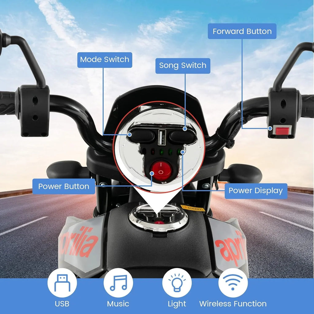 Foxhouse1 12V Electric Kids Ride-on Motorcycle with Battery Power, LED Headlights - Blue Color