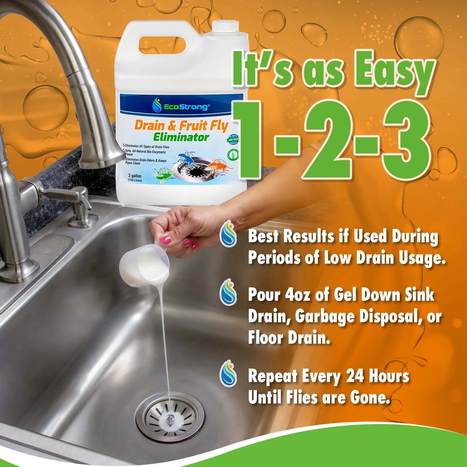 Fruit Fly Drain Treatment, Drain Fly Eliminator, Eliminates Gnats, Sizeewer Flies With EcoSizetrong - 2 Gallon