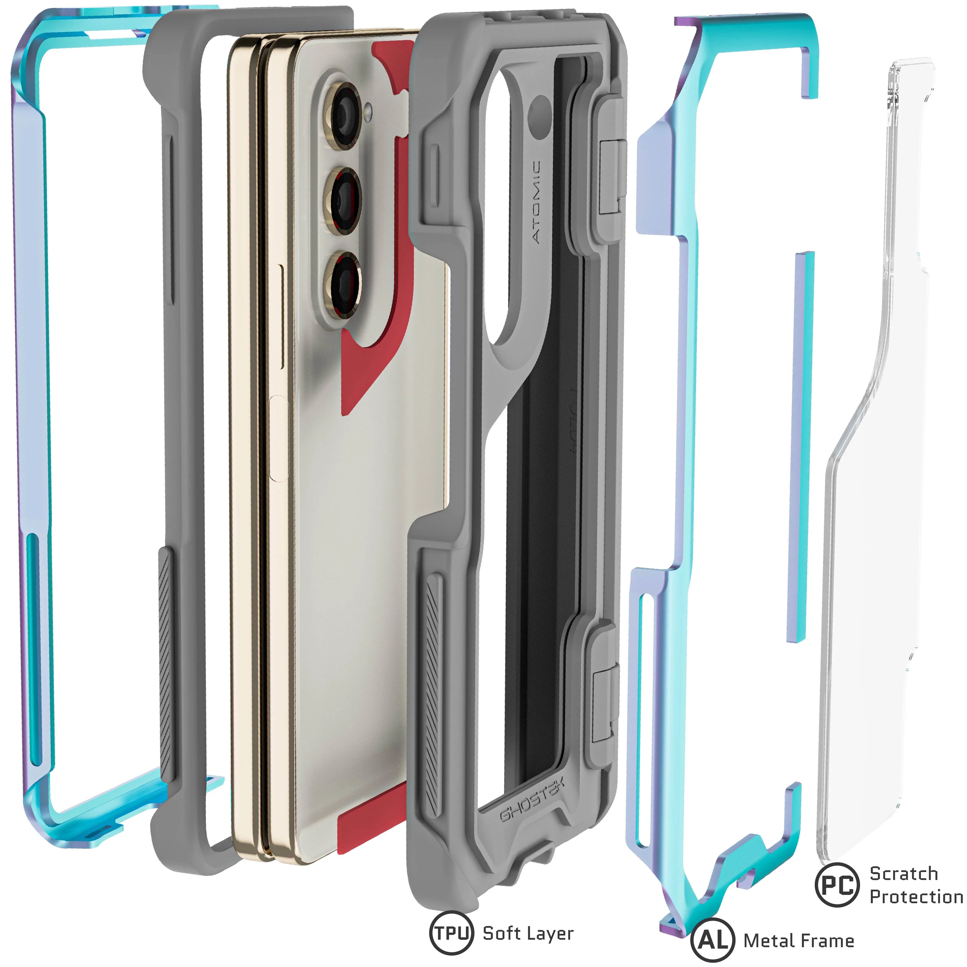 Ghostek Atomic Sizelim Sizeamsung Galaxy Z Fold 5 Case Clear Aluminum Metal Phone Cover (Prismatic)