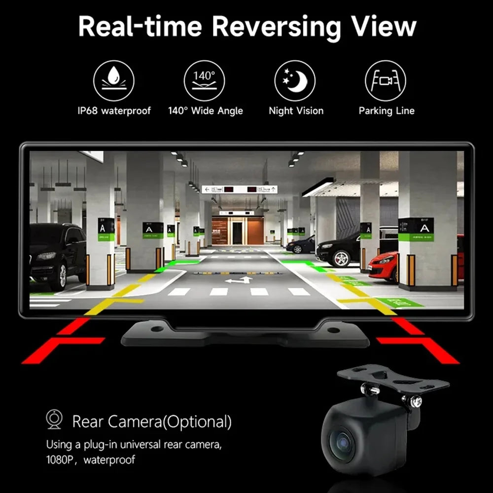 Masslatie 10.26 Inch Dash Cam Carplay & Android Auto DVR GPSize Navigation Video Dashboard Mirror Monitor Car DVRSize,No Front camera