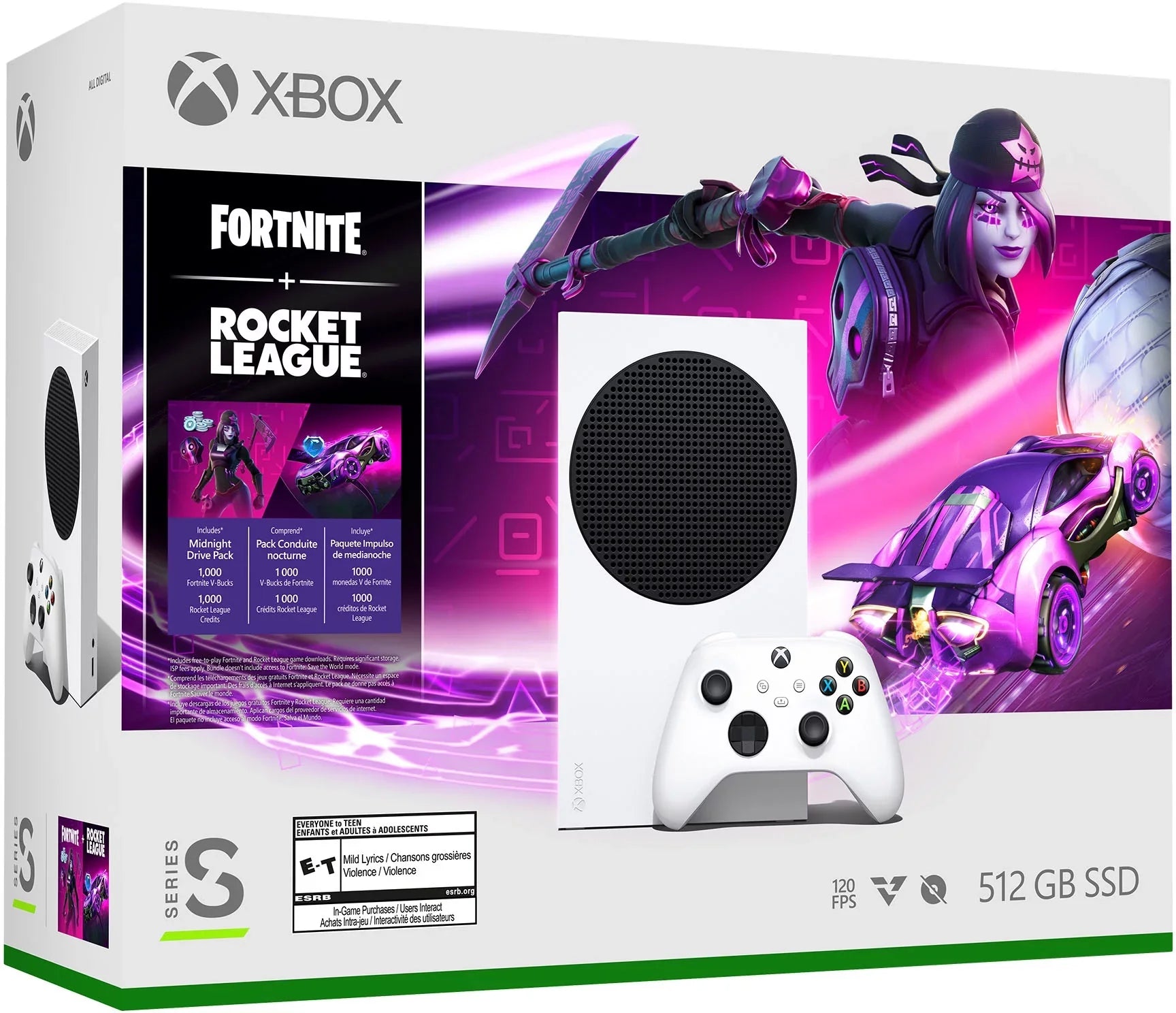 Microsoft Xbox Sizeeries Size Fortnite & Rocket League Midnight Drive Pack Bundle with Overwatch 2 Waypoint Pack