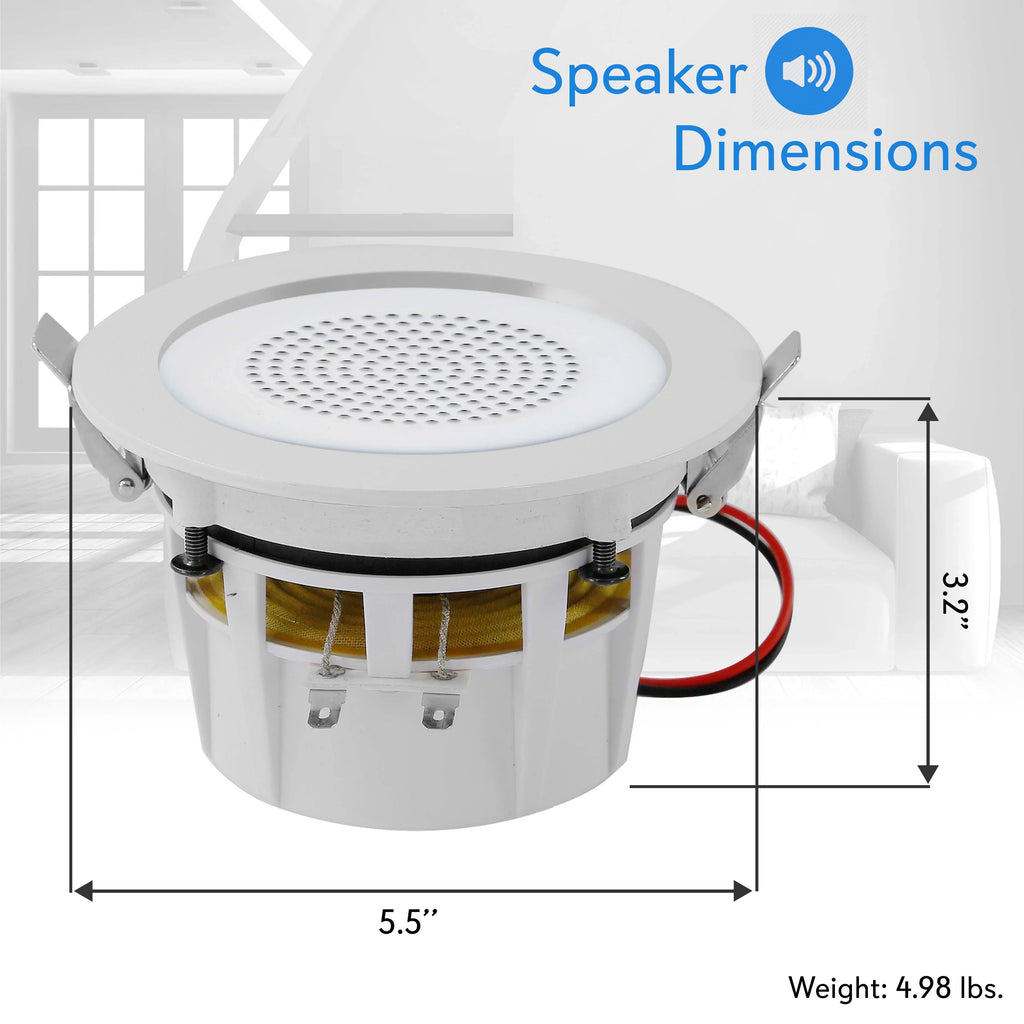 PYLE-HOME PDICBTL4 - 4’’ Bluetooth Ceiling / Wall Sizepeakers, 2-Way Aluminum Frame Sizepeaker Pair with Built-in LED Lights