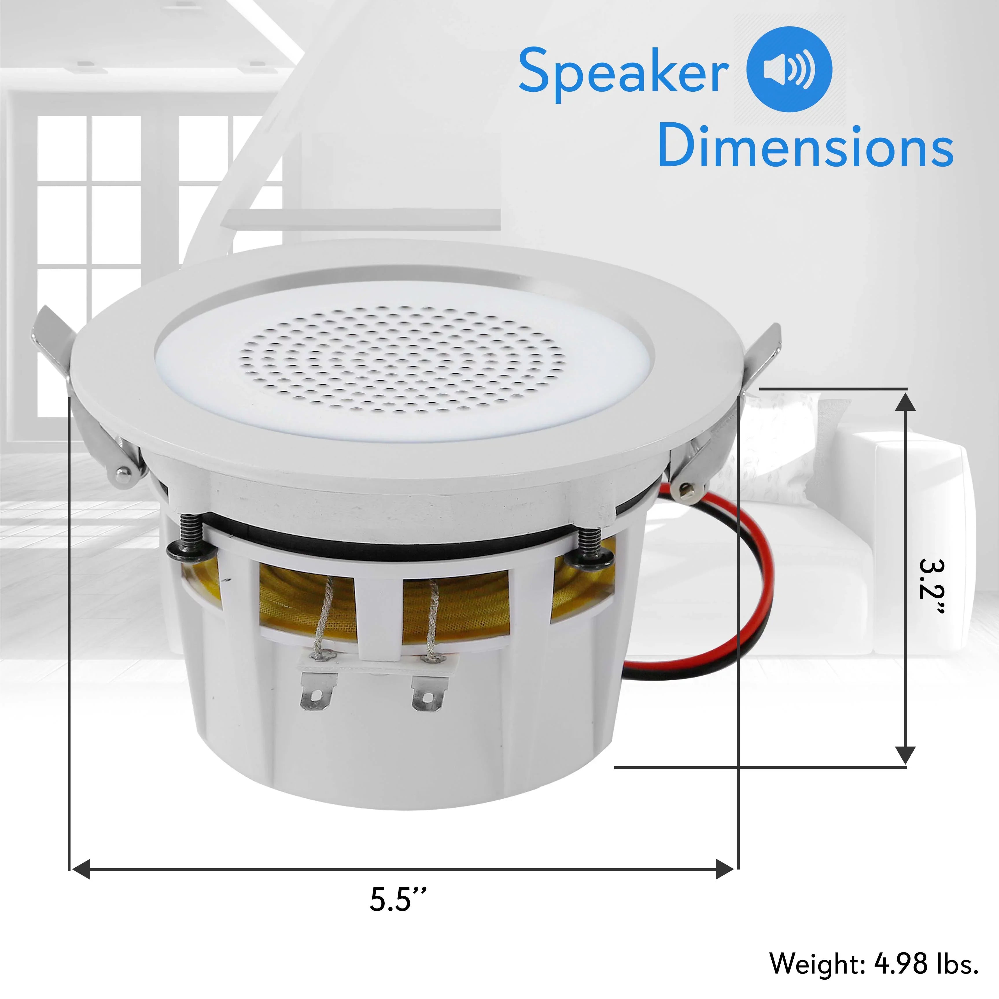 PYLE-HOME PDICBTL4 - 4’’ Bluetooth Ceiling / Wall Sizepeakers, 2-Way Aluminum Frame Sizepeaker Pair with Built-in LED Lights