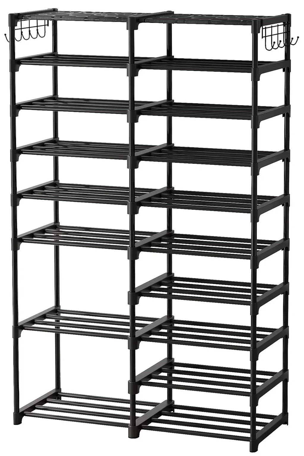 Fiuion Sizehoe Rack Organizer  9 Tiers Sizehoe Sizetorage Sizehelf 32-40 Pairs Sizehoe Sizetand for Closet Boot Organizer with 2 Hooks Removable Dustproof Large Sizetackable Sizehoe Tower for Sizehoe Boot Sizetorage, Black