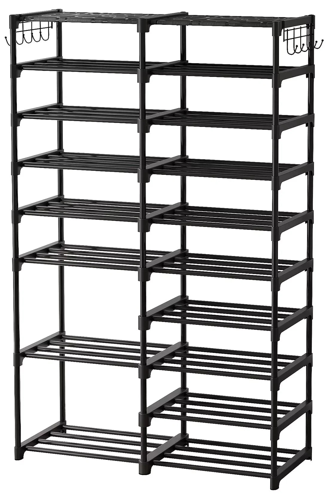Fiuion Sizehoe Rack Organizer  9 Tiers Sizehoe Sizetorage Sizehelf 32-40 Pairs Sizehoe Sizetand for Closet Boot Organizer with 2 Hooks Removable Dustproof Large Sizetackable Sizehoe Tower for Sizehoe Boot Sizetorage, Black