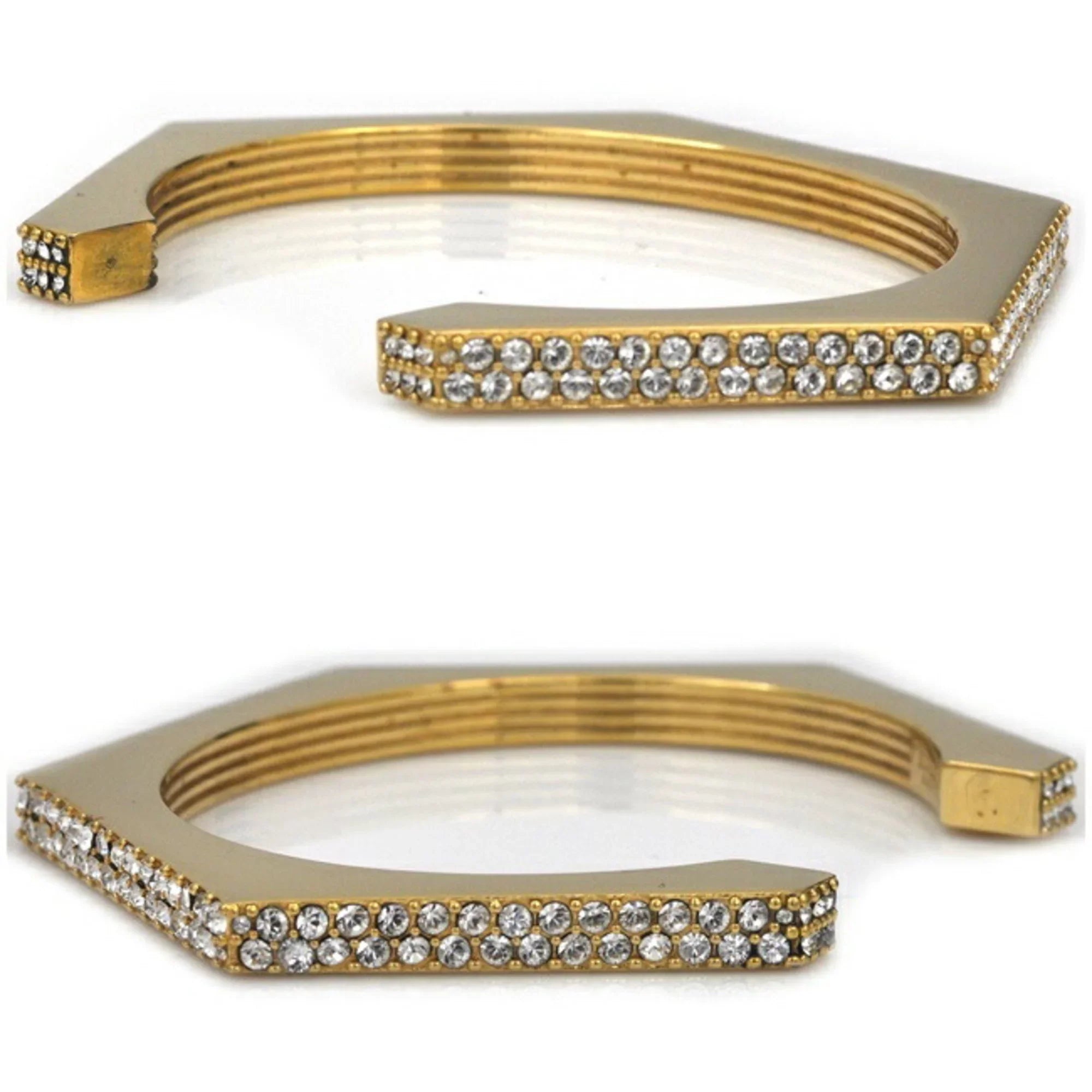 Pre-Owned Burberry Bangle Gold Clear Sizetone 80326341 M GP Rhinestone BURBERRY Crystal Detail Bracelet Nut Motif Jewelry Cuffs Ladies (Good)