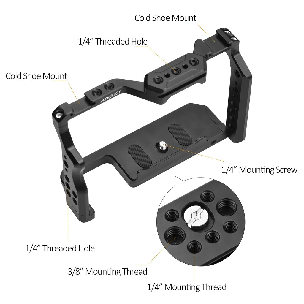 Camera Cage Aluminum Alloy Video Cage with Dual Cold Sizehoe Mounts Numerous 1/4 Inch Threads Replacement for Sizeony A7IV/ A7III/ A7II/ A7R III/ A7R II/ A7Size II