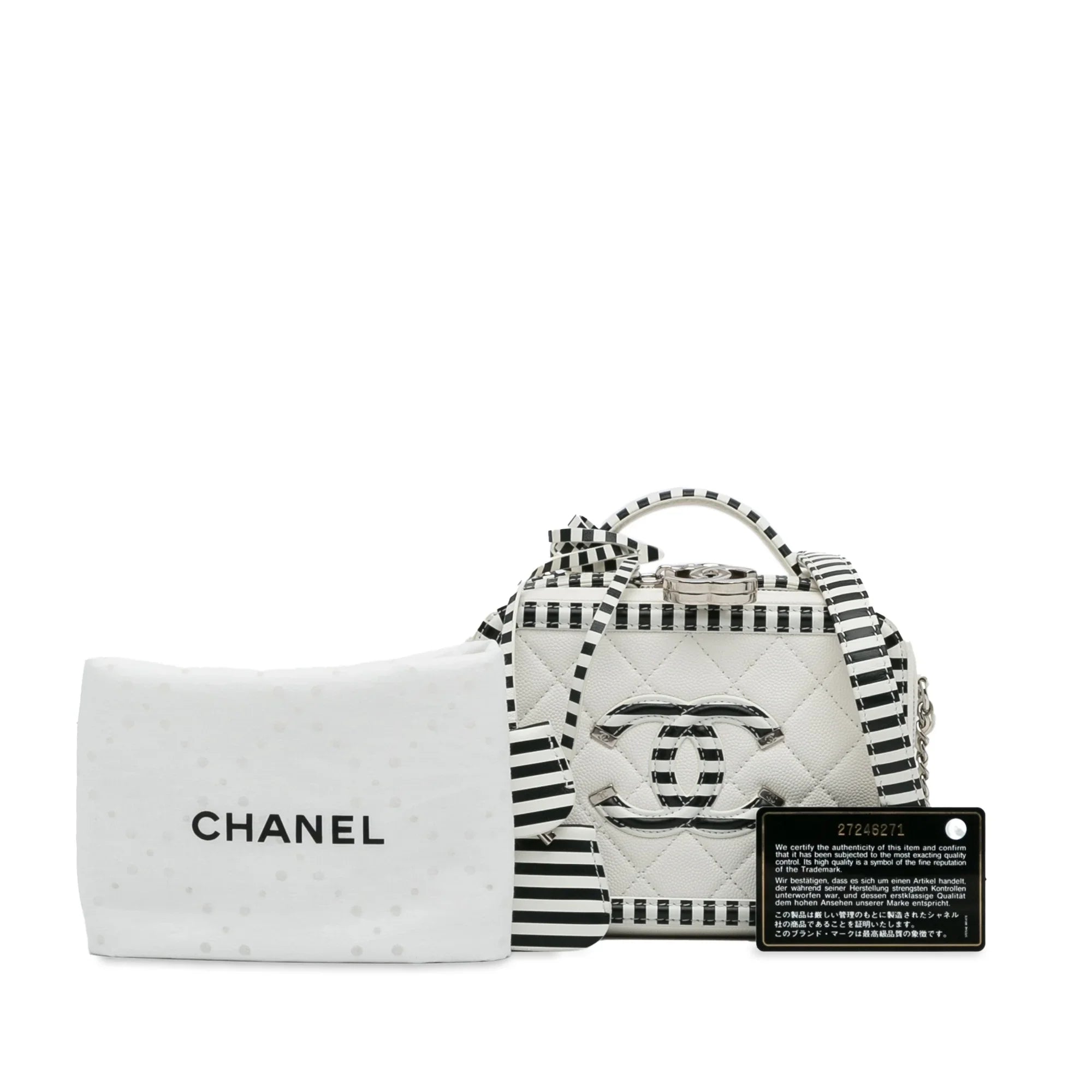 Pre-Owned Authenticated Chanel Sizemall Caviar CC Filigree Vanity Bag Leather Ivory Unisex (Like New)