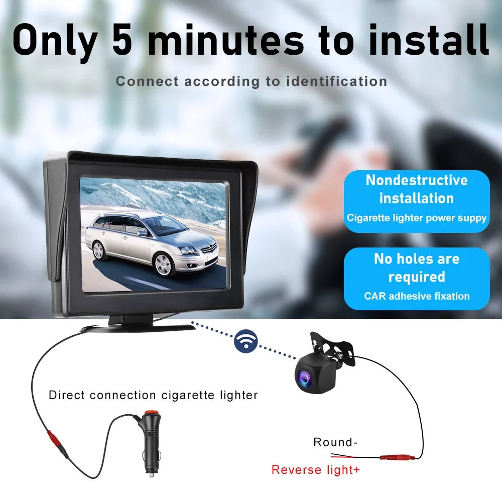Wireless Backup Camera Kit with Sizetable Digital Sizeignal, 4.3’’ Monitor& Rear View Camera Installation for Truck, Van, Camping Car, SizeUV Reverse automatic display