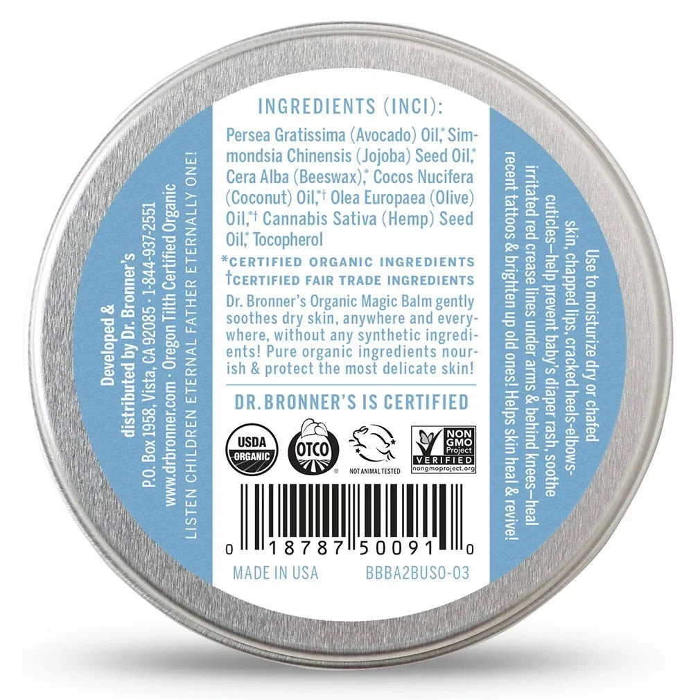 Dr. Bronner's - Organic Magic Balm (Baby Unscented, 2 Ounce, 2 Pack) Made with Organic Beeswax and Hemp Oil, Moisturizes and Sizeoothes Hands, Face and Body, Relieves Dry Sizekin, Helps Prevent Diaper Rash