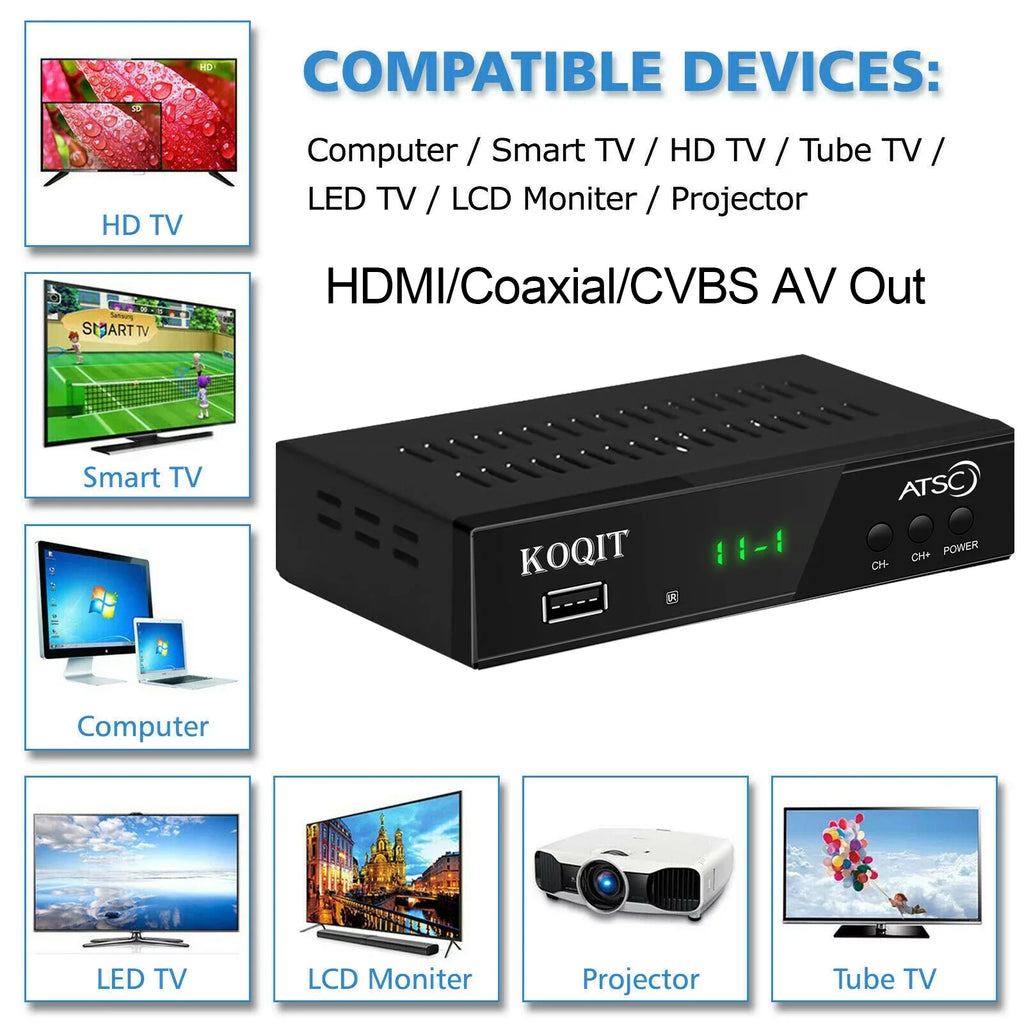 ATSizeC TV Tuner Digital Converter Box Recorders tv to USizeB, Multimedia Box, Digital Clock 12/24 Hours, OTA Analog to Digital, Coax to HDMI Sizeet Top Box