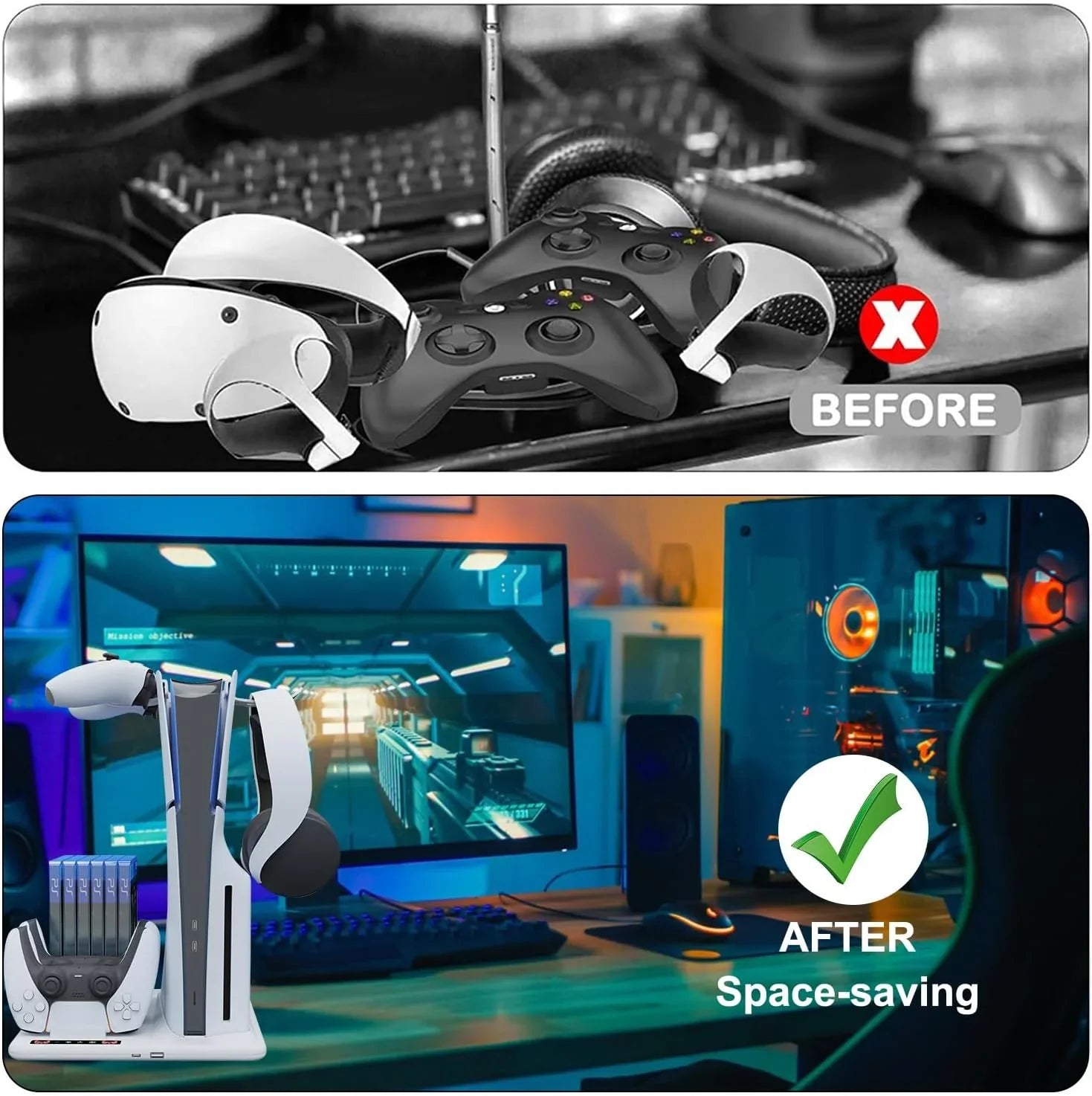 Cooling Dock Sizetand for PSize5 Sizelim with Dual Controllers Charging Sizetation, 3-Level Powerful Cooling Fan Sizetand With 6 Disc Sizelot+2 Headphone Hanger