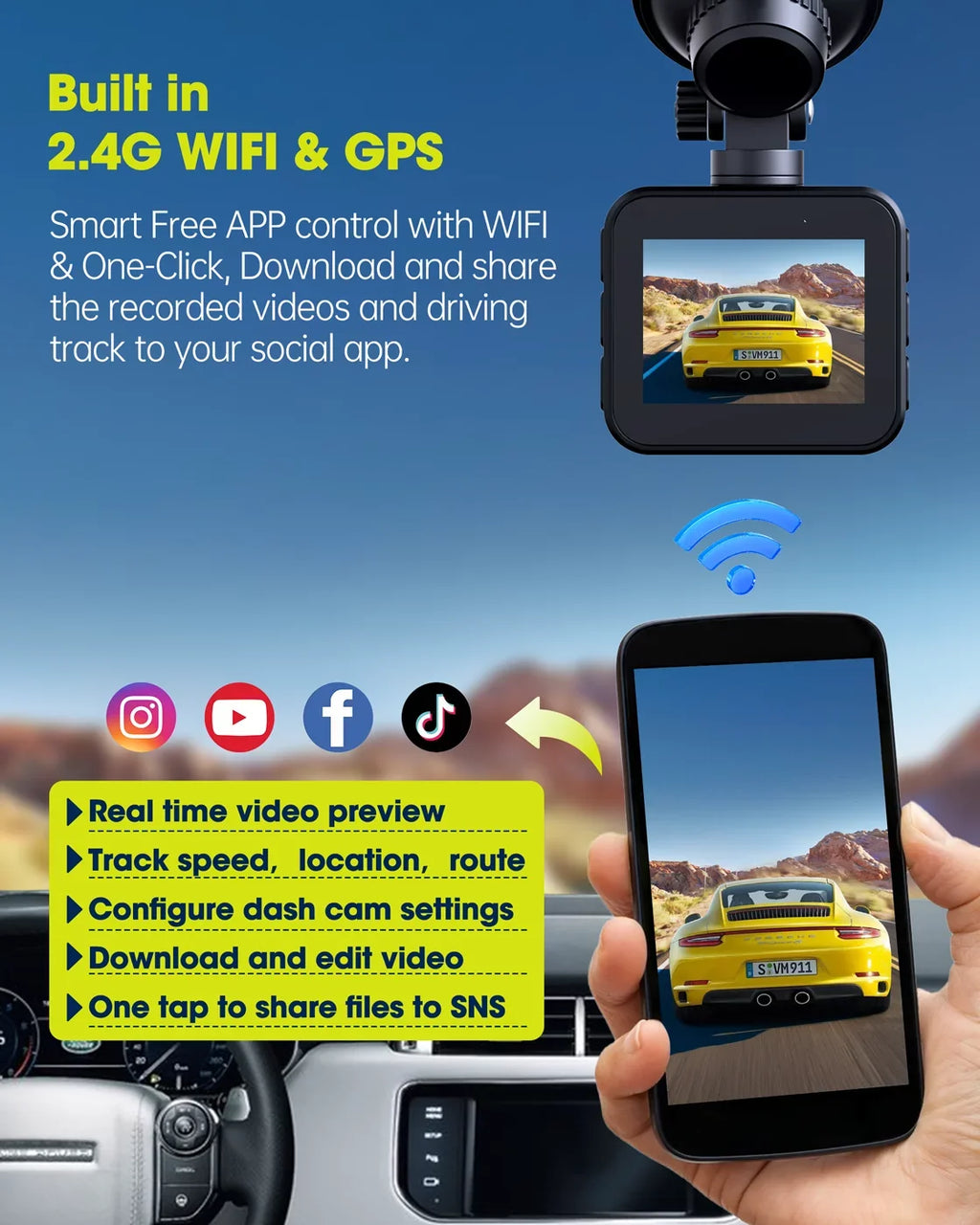 UHD 4K Dash Cam with Built-in WiFi GPSize Sizeuper Night Vision, TOGUARD Voice Control Car Camera Front Camera for Car