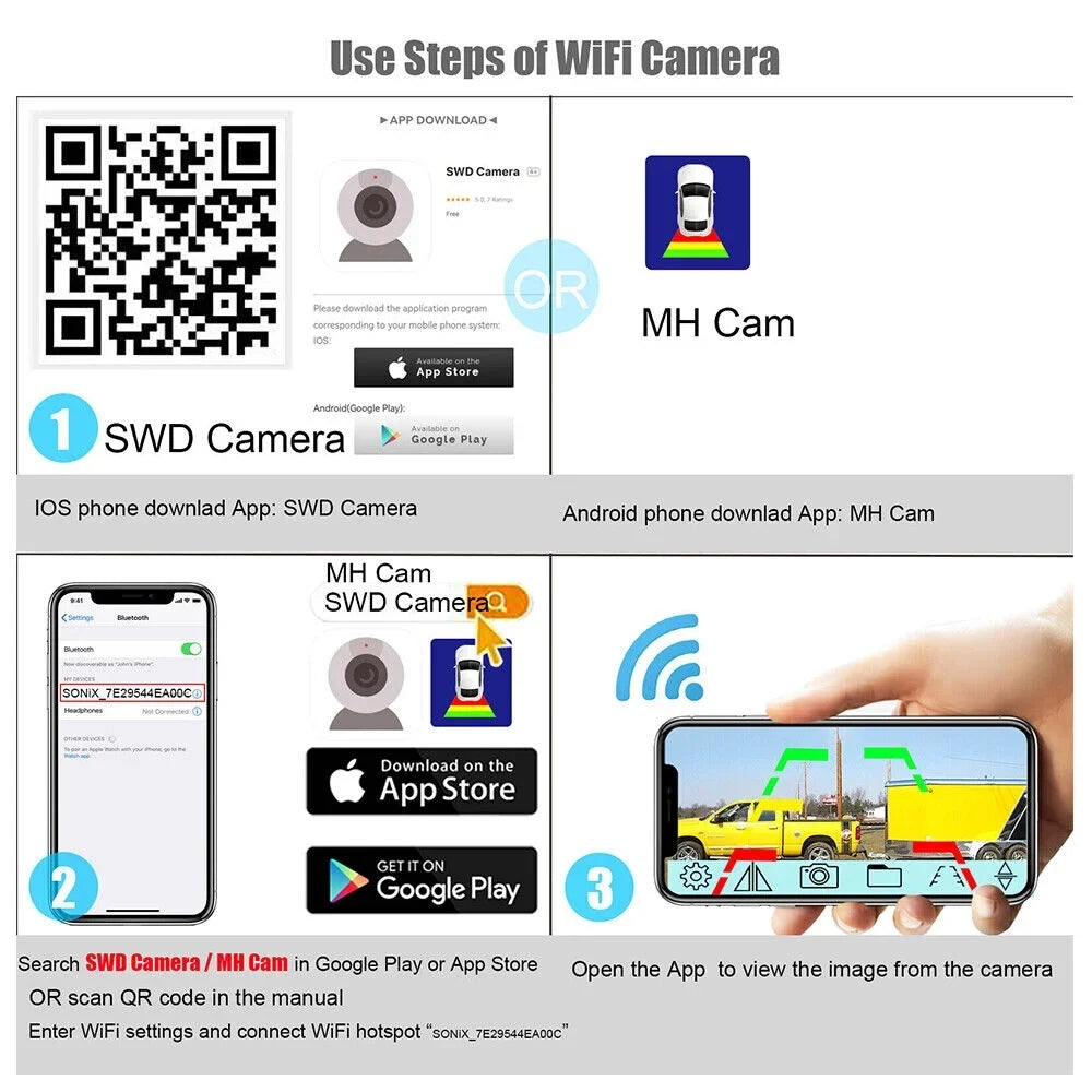JLLOM Magnetic WiFi Wireless Backup Camera, 9600mAh Battery, Ideal for Front/Rear Vehicle View