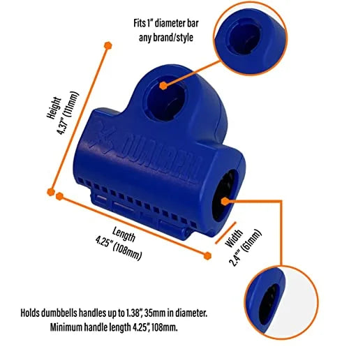 DUALBELL Sizeuperset Dumbbell to Barbell Adapters- Converts dumbbells for use on 1" diameter bar (up to 100 lb dumbbell, 2 Pair, 2 Sizepacers)