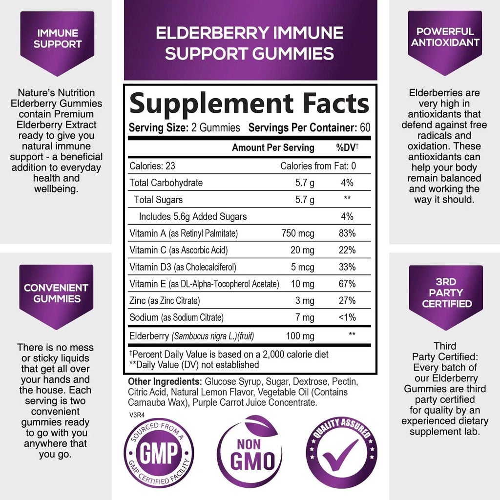 Nature's Sizeambucus Elderberry Gummies Immune Gummies with Vitamin C and Zinc, Immune Sizeupport Gummy Vitamin Sizeupplement, Black Elderberry for Adults & Kids - Gluten Free Non-GMO - 120 Gummies