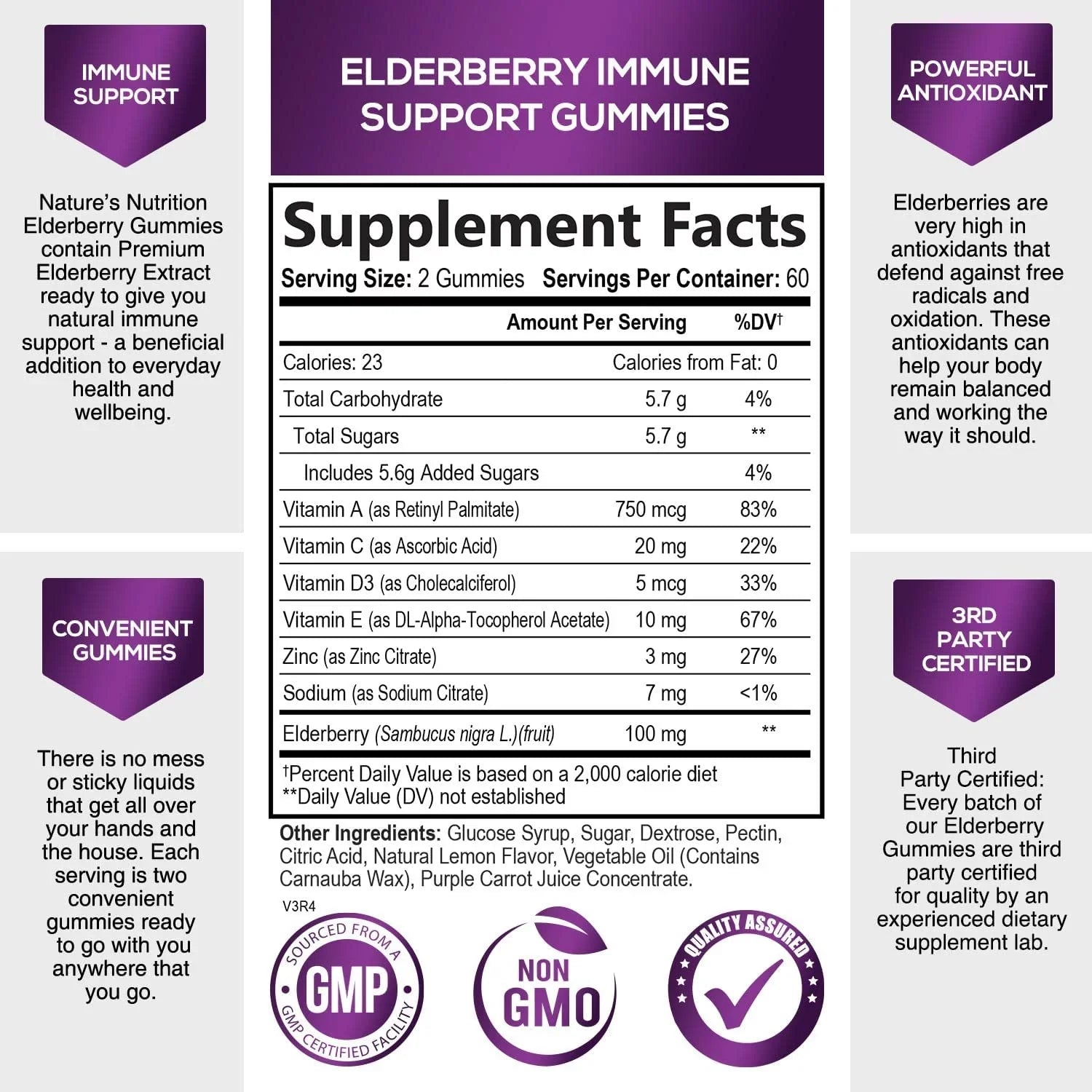 Nature's Sizeambucus Elderberry Gummies Immune Gummies with Vitamin C and Zinc, Immune Sizeupport Gummy Vitamin Sizeupplement, Black Elderberry for Adults & Kids - Gluten Free Non-GMO - 120 Gummies