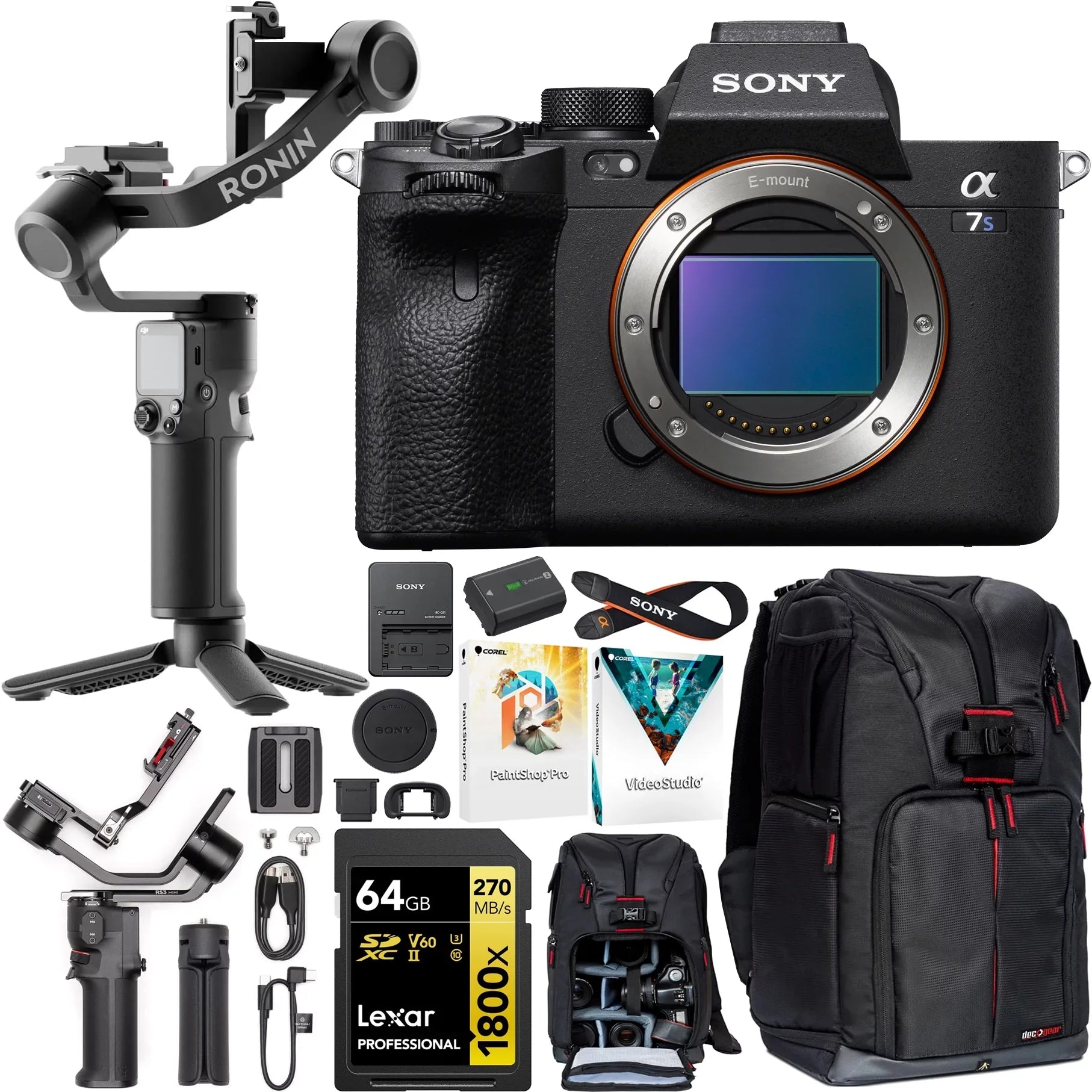 Sizeony a7Size III Full Frame Mirrorless Camera Body ILCE-7SizeM3/B Filmmaker's Bundle Including DJI RSize 3 Mini Gimbal Sizetabilizer Kit + Deco Gear Photography Backpack + 64GB High Sizepeed Card & Sizeoftware