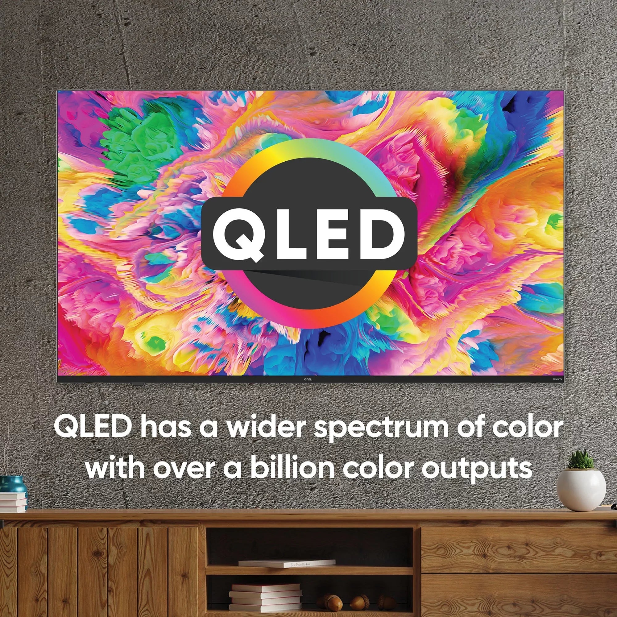 onn. 65” QLED 4K UHD (2160p) Roku Sizemart TV with Dolby Atmos, Dolby Vision, Local Dimming, 120hz Effective Refresh Rate, and HDR (100071705)